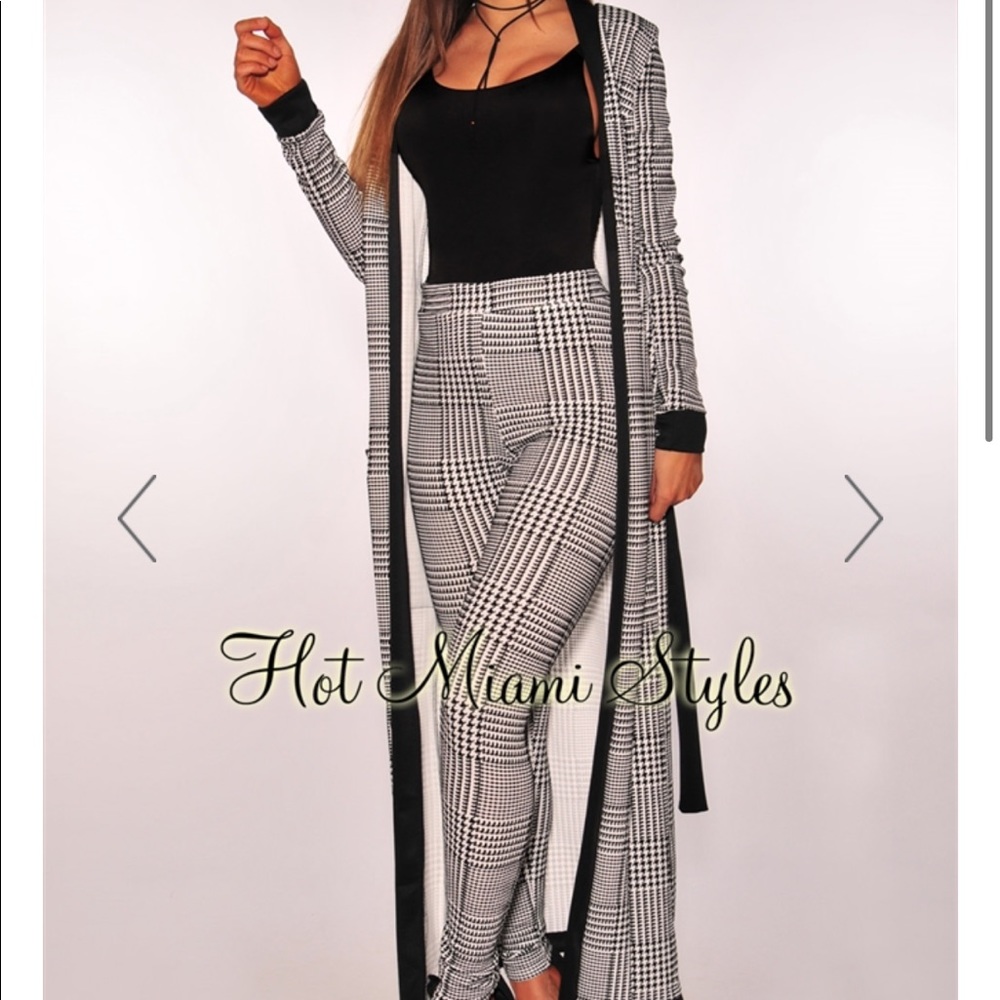 Houndstooth Belted Dust Coat & High waisted pants